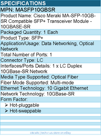 StarTech MASFP10GBSR Cisco Meraki MA-SFP-10GB-SR Comp. SFP+ Module - 10GBASE-SR