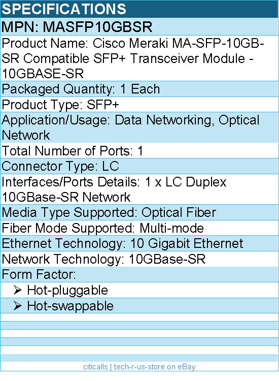 StarTech MASFP10GBSR Cisco Meraki MA-SFP-10GB-SR Comp. SFP+ Module - 10GBASE-SR