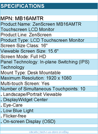 ASUS MB16AMTR ZenScreen 16" Class LCD Touchscreen Monitor - Full HD
