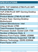 ASUS TUF GAMING Z790-PLUS WIFI Gaming Desktop Motherboard - Intel Z790 Chipset