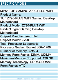 ASUS TUF GAMING Z790-PLUS WIFI Gaming Desktop Motherboard - Intel Z790 Chipset
