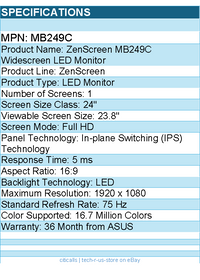 ASUS MB249C ZenScreen 24" Class Full HD LED Monitor - 16:9 - Black