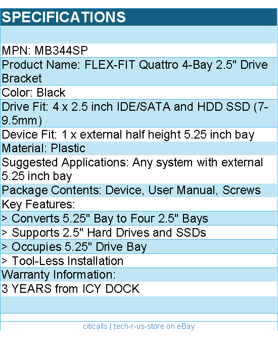 ICY DOCK MB344SP FLEX-FIT Quattro 4-Bay 2.5" Drive Bracket