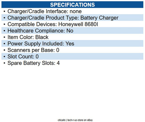 Honeywell MB4-BAT-SCN02 4-Bay Battery Charging Station 12 V DC Input - 3.8 V DC