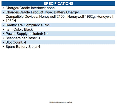 Honeywell MB4-BAT-SCN11 Multi-Bay Battery Charger for Barcode Scanner - 4