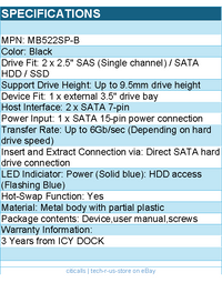 ICY DOCK MB522SP-B 2x2.5 SAS SATA HDD SSD FlexiDock for External 3.5 Bay RTL