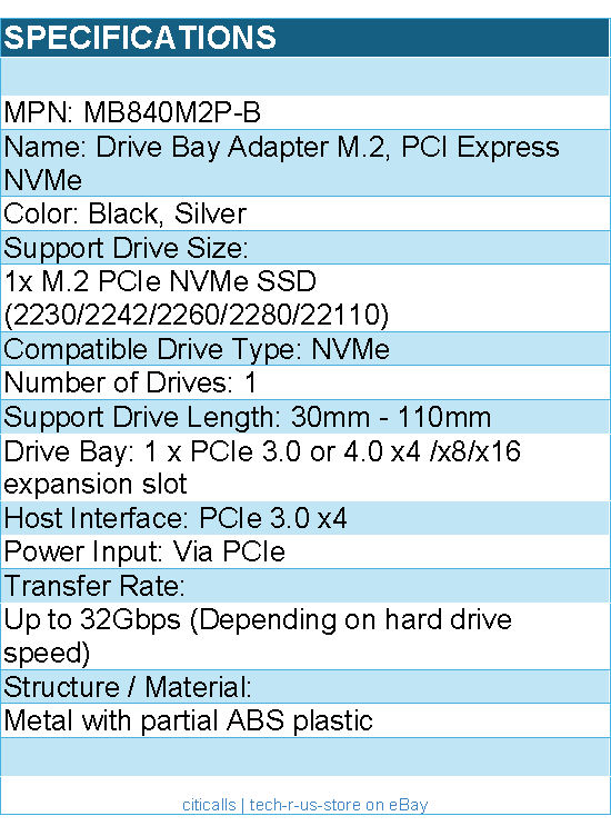 ICY DOCK MB840M2P-B ToughArmor Drive Bay Adapter M.2, PCI Express NVMe