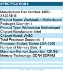 Supermicro MBD-X12SAE-B Motherboard - W480 Intel Xeon LGA1200 DDR4 128GB ATX