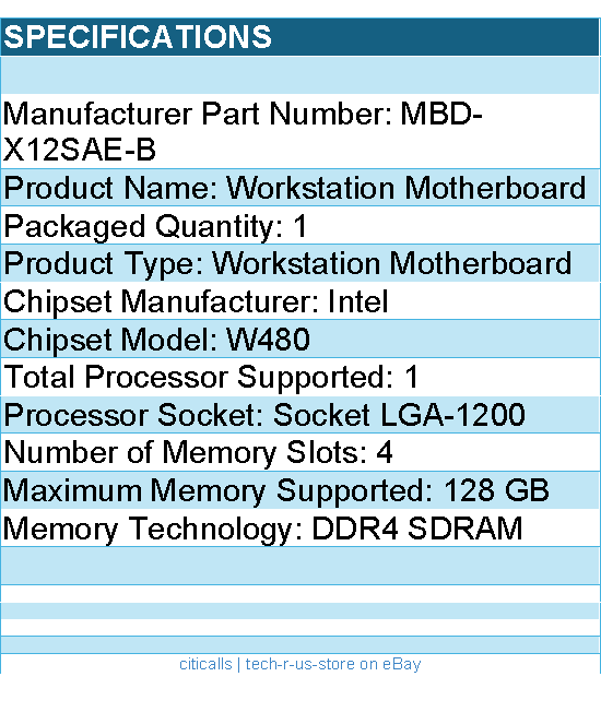 Supermicro MBD-X12SAE-B Motherboard - W480 Intel Xeon LGA1200 DDR4 128GB ATX