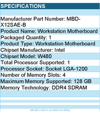 Supermicro MBD-X12SAE-B Motherboard - W480 Intel Xeon LGA1200 DDR4 128GB ATX
