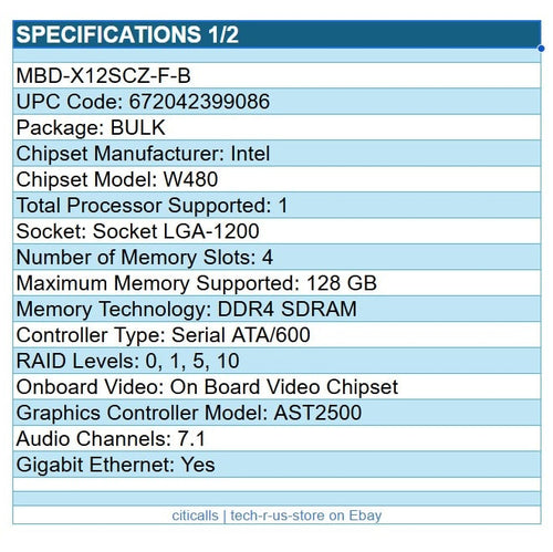 Supermicro MBD-X12SCZ-F-B Intel W480 LGA1200 Desktop mATX 4x DDR4 4x SATA G-ETH