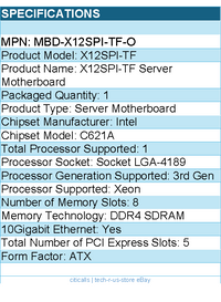 Supermicro MBD-X12SPI-TF-O X12SPI-TF Server Motherboard - Intel C621A - Retail