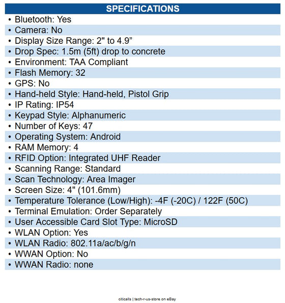 Zebra MC333U-GJ4EG4FT MC3330xR UHF RFID Handheld Terminal 1D, 2D - SE4770Scan