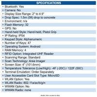 Zebra MC333U-GJ4EG4FTD2 MC3300x Mobile Computer 2D, 1D - 24" - SE4770Scan Engine