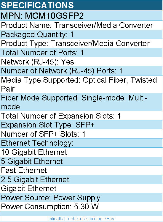 StarTech MCM10GSFP2 10GbE Multi-Gigabit SFP+ Fiber Media Converter