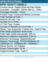 StarTech MCM1110MMLC Gigabit Ethernet Fiber Media Converter