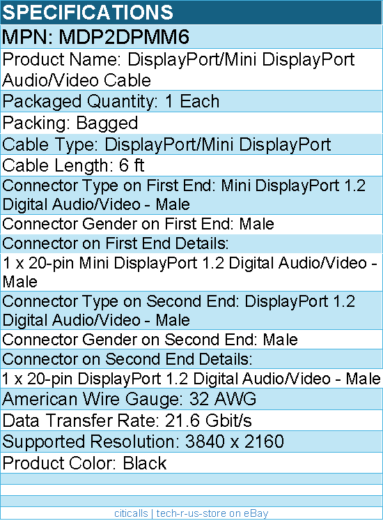 StarTech MDP2DPMM6 6 ft Mini DisplayPort to DisplayPort 1.2 Adapter Cable