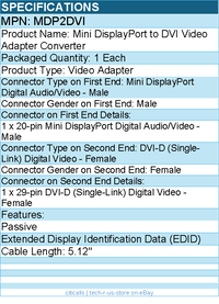 StarTech MDP2DVI Mini DisplayPort to DVI Video Adapter Converter