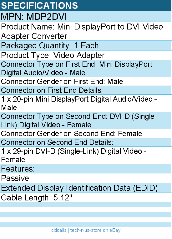 StarTech MDP2DVI Mini DisplayPort to DVI Video Adapter Converter