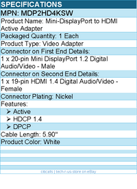 StarTech MDP2HD4KSW Mini DisplayPort to Video Adapter, Active Mini DP
