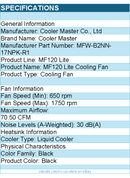 Cooler Master MFW-B2NN-17NPK-R1 MF120 Lite Cooling Fan - Black