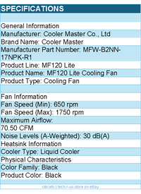 Cooler Master MFW-B2NN-17NPK-R1 MF120 Lite Cooling Fan - Black