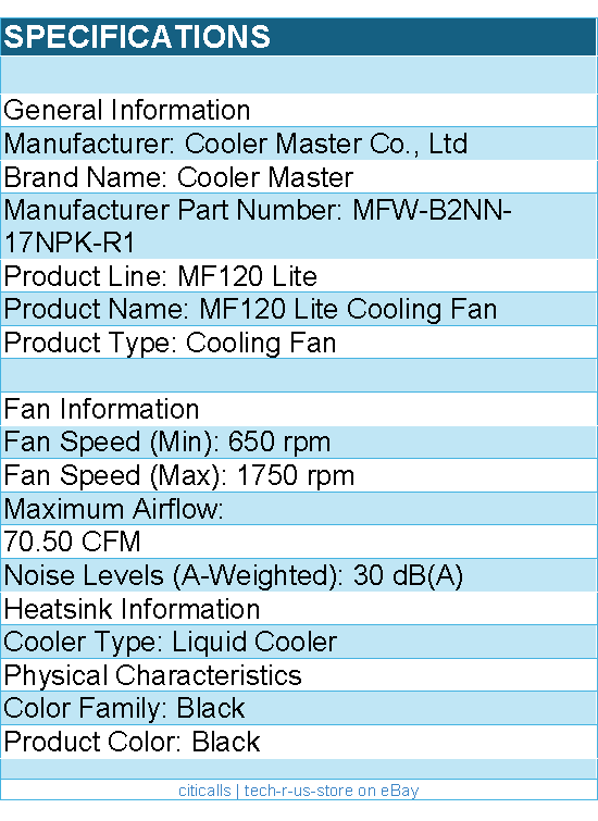 Cooler Master MFW-B2NN-17NPK-R1 MF120 Lite Cooling Fan - Black