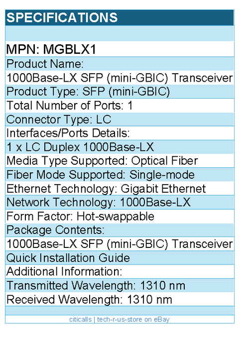 Cisco MGBLX1 1000Base-LX SFP (mini-GBIC) Transceiver - 1 x 1000Base-LX