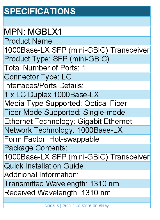 Cisco MGBLX1 1000Base-LX SFP (mini-GBIC) Transceiver - 1 x 1000Base-LX