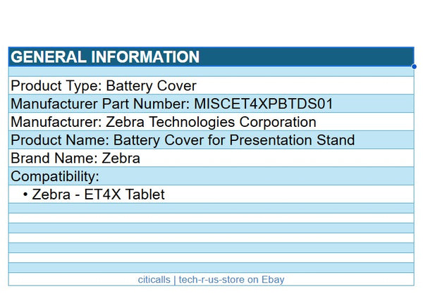 Zebra MISC-ET4X-PBTDS-01 Battery Cover for Presentation Stand ET4X Tablet Black