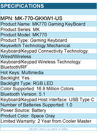 Cooler Master MK-770-GKKW1-US MK770 Gaming KeyBoard - Wired/Wireless