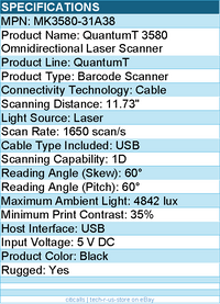 Honeywell MK3580-31A38 QuantumT MS3580 Bar Code Reader - Wired - Black