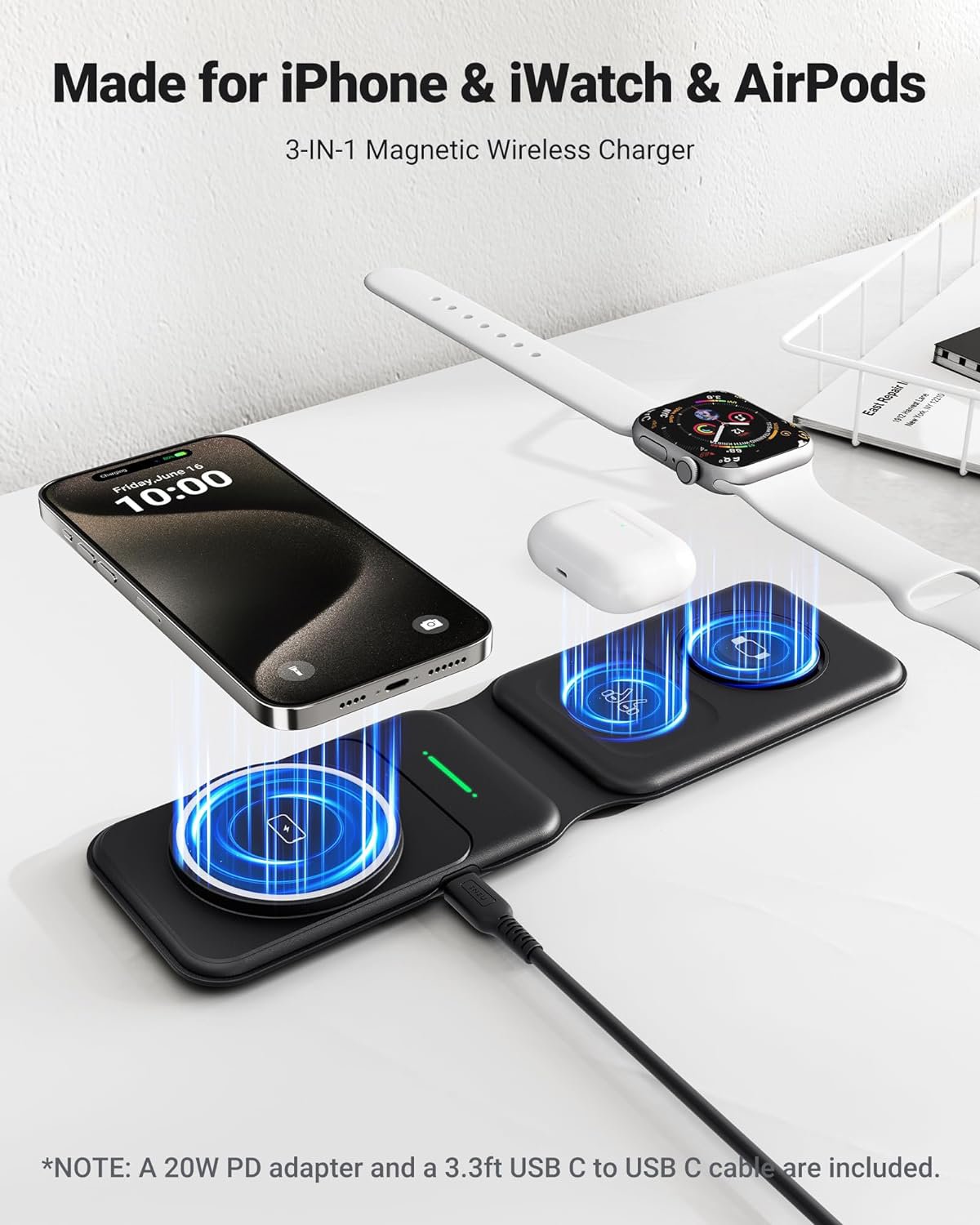 INIU MLO-I222 3 in 1 Wireless Charger for Apple Multiple Devices, Magnetic