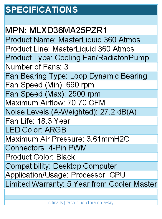 Cooler Master MLXD36MA25PZR1 MasterLiquid 360 Atmos - CPU Cooling