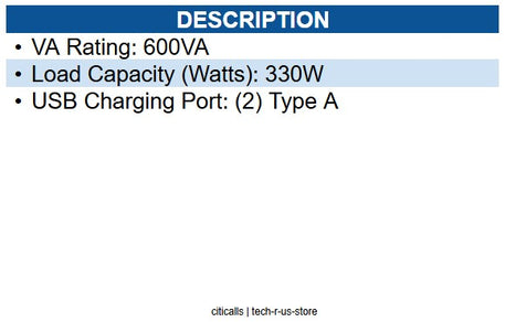 MINUTEMAN UPS MM-EN600GU ENSPIRE-G STANDBY UPS 600VA 330 WATTS