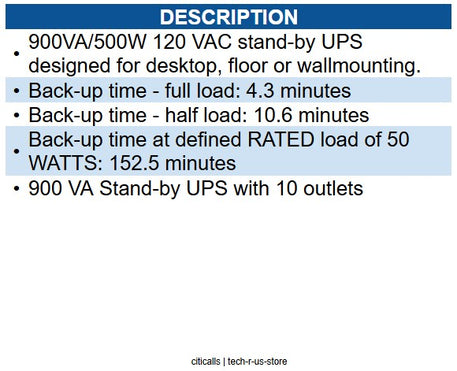 MINUTEMAN UPS MM-EN900LGU ENSPIRE 900VA 500 W STANDBY UPS