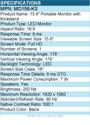 Codi MO156-KS 15.6"" Portable Full HD Monitor with Kickstand & Power Delivery