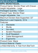 StarTech MONSTADJDL Adjustable Monitor Riser, Large, Drawer, Monitors up to 32"
