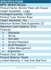 StarTech MONSTADJDL Adjustable Monitor Riser, Large, Drawer, Monitors up to 32"