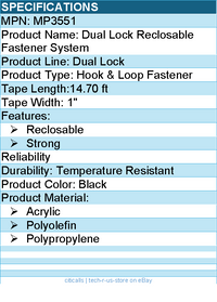 3M MP3551 Dual Lock Reclosable Fastener System - Reclosable, Strong - Black