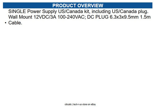 AudioCodes MP5XX-PS-3A-US-SINGLE POWER SUPPLY US CANADA KIT/PLUG SINGLE