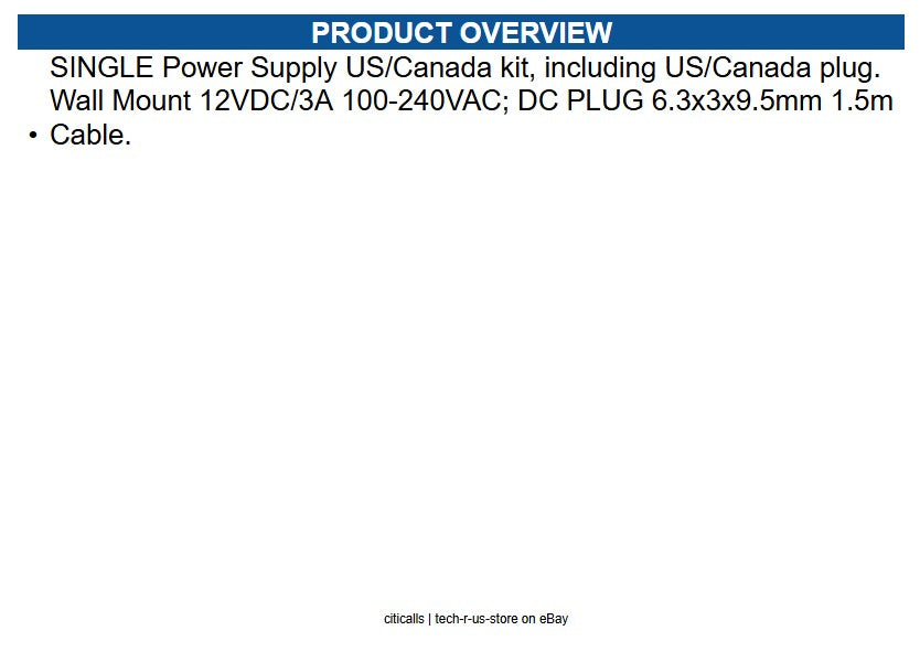AudioCodes MP5XX-PS-3A-US-SINGLE POWER SUPPLY US CANADA KIT/PLUG SINGLE
