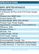 Cooler Master MPE7501AFAAGUS Full Modular 80 Plus Gold ATX Power Supply Unit
