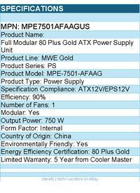 Cooler Master MPE7501AFAAGUS Full Modular 80 Plus Gold ATX Power Supply Unit
