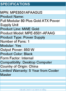 Cooler Master MPE8501AFAAGUS Full Modular 80 Plus Gold ATX Power Supply Unit