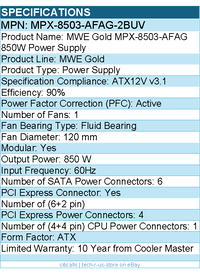 Cooler Master MPX-8503-AFAG-2BUV MWE Gold MPX-8503-AFAG 850W Power Supply