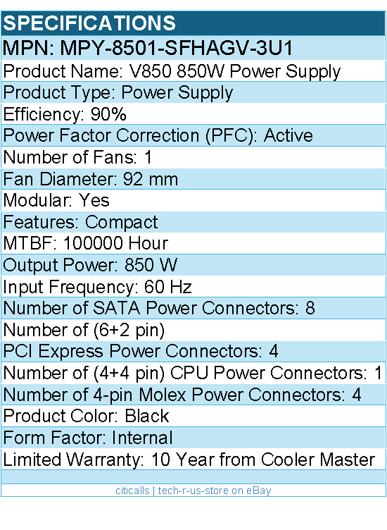 Cooler Master MPY-8501-SFHAGV-3U1 V850 850W Power Supply - Black