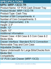 Adesso MRP-13CD-TR 13" POS Cash Drawer Tray - 4 Bill/5 Coin Compartment(s)