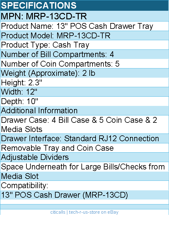 Adesso MRP-13CD-TR 13" POS Cash Drawer Tray - 4 Bill/5 Coin Compartment(s)