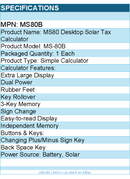 Casio MS80B Desktop Solar Tax Calculator - Battery, Solar Powered